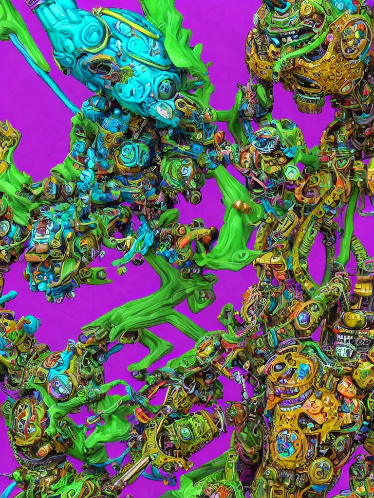 Image similar to hyper-maximalist lowbrow style overdetailed 3d sculpture of a monster by clogtwo and ben ridgway inspired by beastwreckstuff chris dyer and jimbo phillips. Cosmic horror infused retrofuturist style. Hyperdetailed high resolution. Render by binx.ly in discodiffusion. Dreamlike surreal polished render by machine.delusions. Sharp focus.