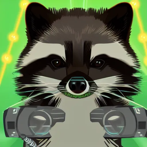 Image similar to logo of a racoon holding a laser gun, digital art , centered 4K