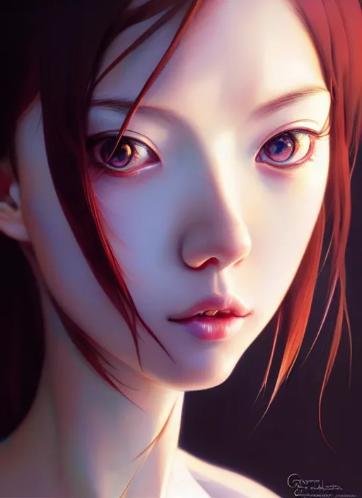 Image similar to a ( artistic otaku ) woman, looking at the camera, beautiful and aesthetic, close up, pretty, dramatic pose, intricate, highly detailed, detailed face, smooth, sharp focus, specular light, occlusion shadow, rim light, artgerm, artstation, art by greg rutkowski and ilya kuvshinov and salvador dali, fantasy illustration