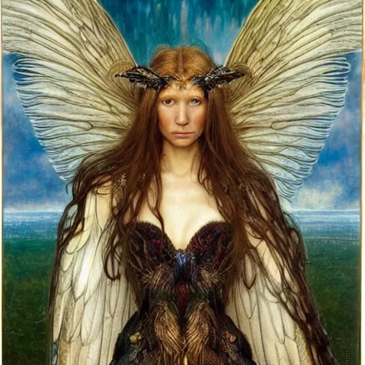 Image similar to head and shoulders portrait of a winged harpy portrayed by gwynneth paltrow, d & d, fantasy, luis royo, magali villeneuve, donato giancola, wlop, krenz cushart, hans zatka, klimt, alphonse mucha