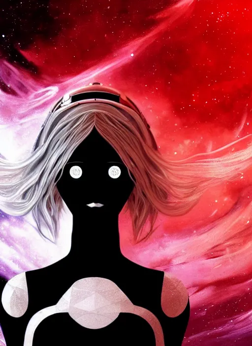 Prompt: highly detailed portrait of a hopeful pretty astronaut lady with a wavy blonde hair, by Fabio Hurtado, 4k resolution, nier:automata inspired, bravely default inspired, vibrant but dreary but upflifting red, black and white color scheme!!! ((Space nebula background))