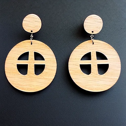 Image similar to 2 d wood lasercut earrings, mystical symbols, 8 k, hd, trending on amazon on artstation, trending on deviantart, trending on etsy, epic digital art