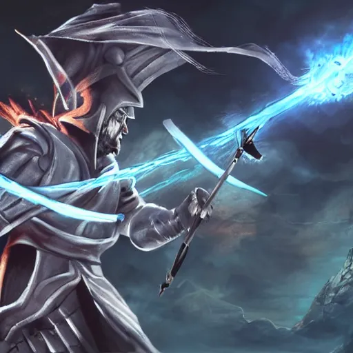Image similar to a wizard defeating hitting a robot with a staff, fantasy, concept art, dramatic, action shot, hyper realistic