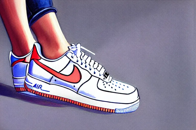 Image similar to a ultradetailed painting of a stylish woman laying on the ground, she is wearing nike air force 1 sneakers, trending on artstation