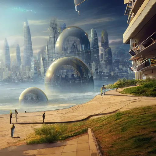Prompt: giant scifi city under bubble on the sea, trending on artstation, photo-realistic, 8k