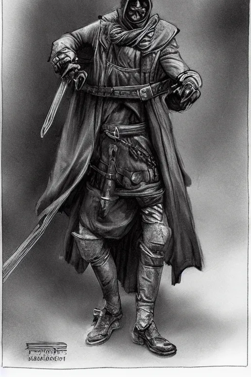 Prompt: concept of a medieval fantasy character that is a robber, by Even Amundsen, pencil