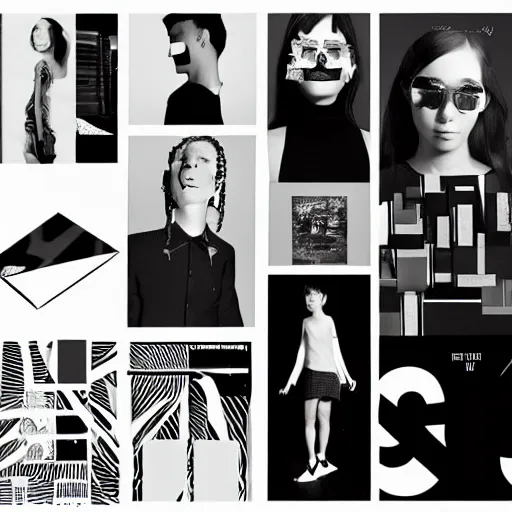 Prompt: black on white graphic design lookbook in style of eric hu, y 2 k, brutalism, acid, techno