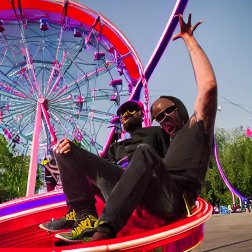 Image similar to death grips riding tilt - a - whirl at a carnival, mc ride, zach hill, andy morin,