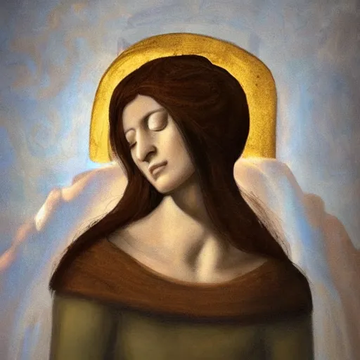 Prompt: sleeping female face portrait, dream fresco by michealangelo, golden paiting, epic light