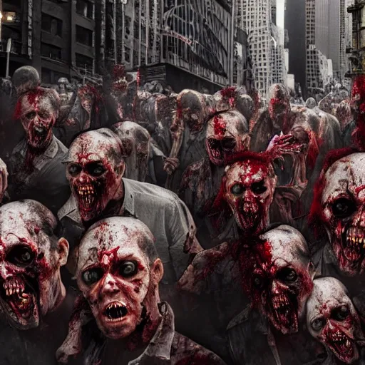 Image similar to a demonic zombie horde in new york city, 4k, high detail, high-resolution photograph, professional photography, ultra-detail