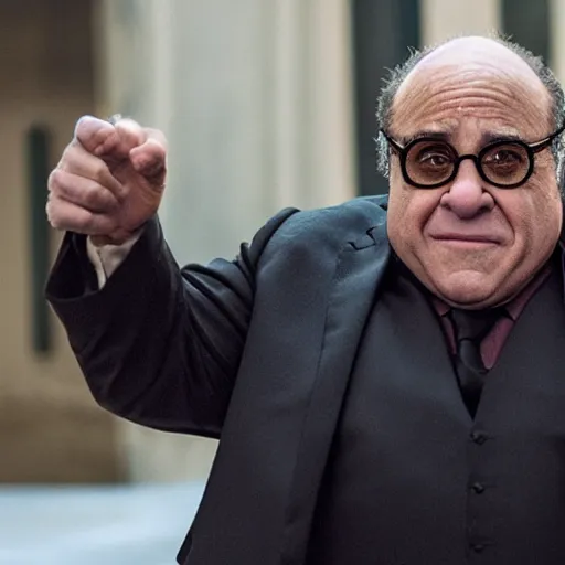 Image similar to A movie still of Danny Devito as John Wick