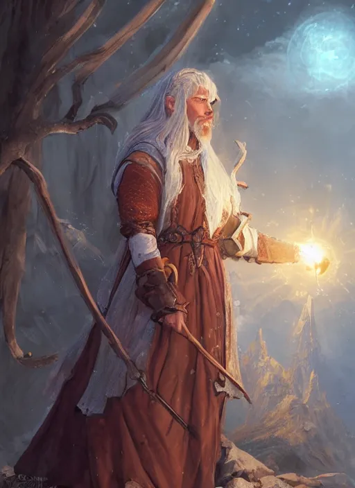 Image similar to traveling merchant in a white medieval fashion, ultra detailed fantasy, dndbeyond, realistic, dnd character portrait, full body, pathfinder, pinterest, art by ralph horsley, dnd, rpg, lotr game design fanart by concept art, behance hd, artstation, deviantart, global illumination radiating a glowing aura global illumination ray tracing hdr render in unreal engine 5