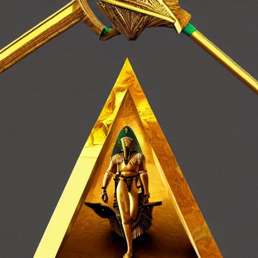 Prompt: gold african pyramid warrior rasta nike dunks sword sirius dogon tribal nile pharaoh jurgens digital art, golden ratio, art canvas, award winning, masterpiece artstation 8 k 1 5 0 mpx