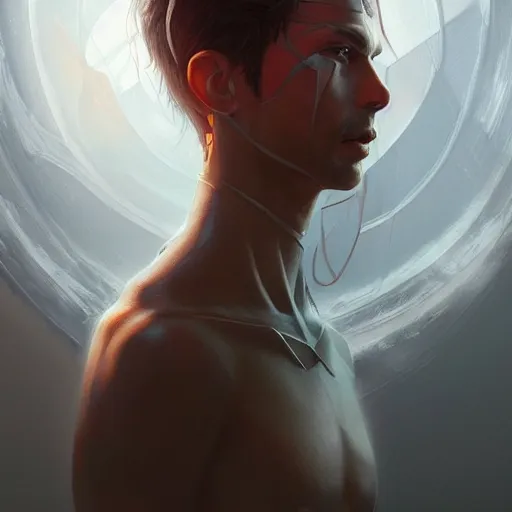 Image similar to portrait of a modern god, technology, in modern era, upper body, D&D, intricate, cinematic lighting, highly detailed, digital painting, artstation, concept art, smooth, sharp focus, illustration, art by Artgerm and Greg Rutkowski