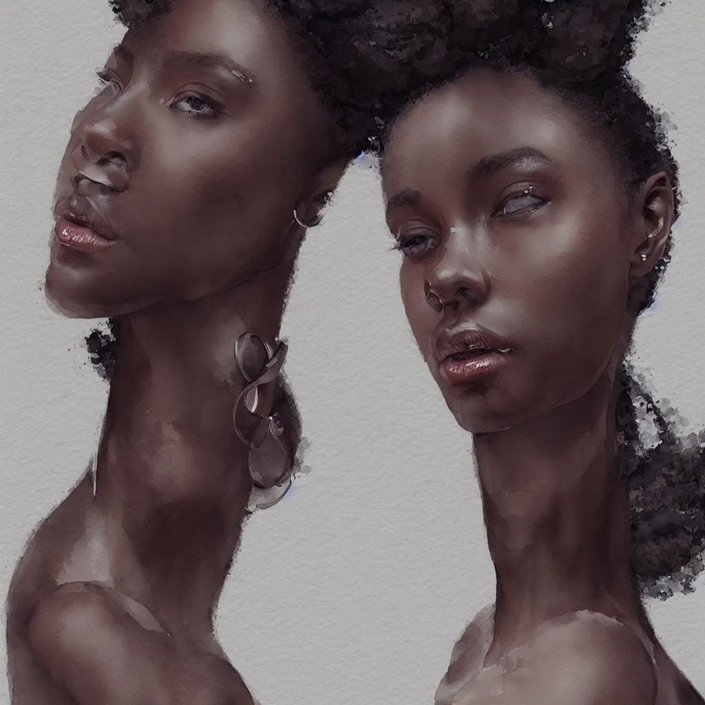 Prompt: beautiful watercolor painting of young black women, intricate, elegant, highly detailed, digital painting, artstation, concept art, smooth, sharp focus,, dynamic lighting, ultrarealistic, cinematic, octane render, 8 k