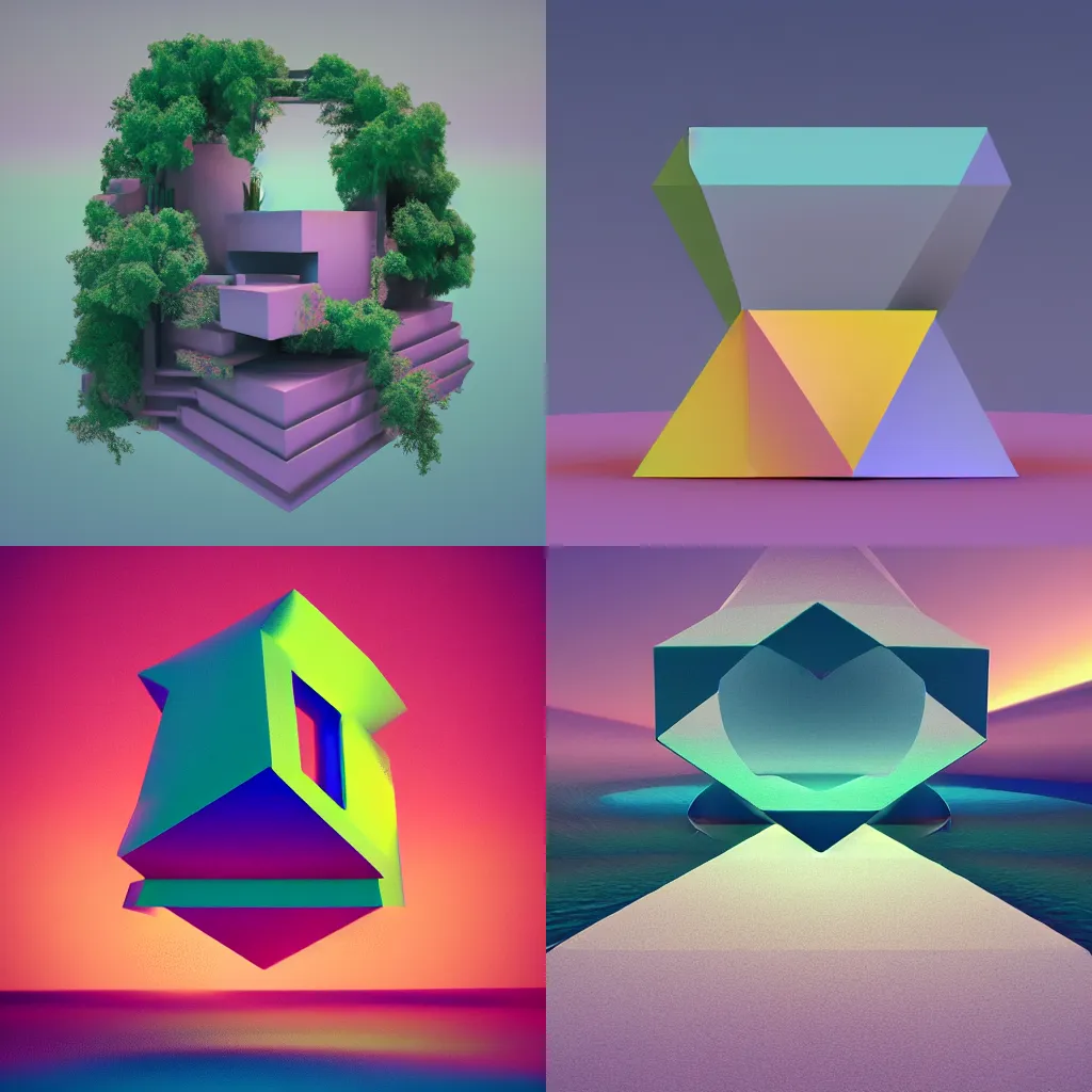 Prompt: Surreal geometric vaporwave 3d rendering trending on artstation