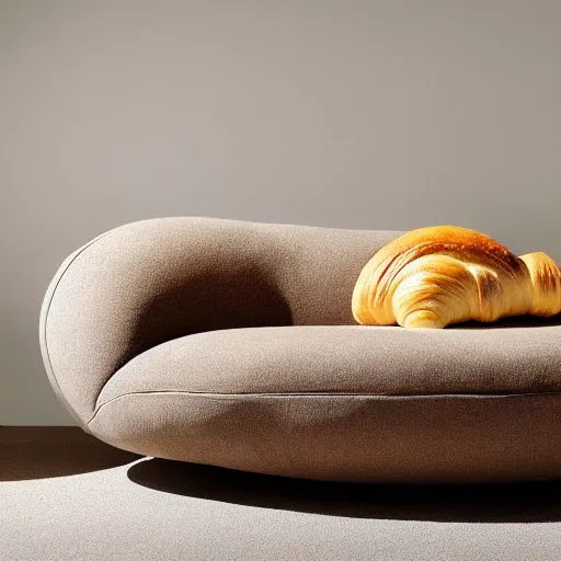 Prompt: a sofa with the shape of a croissant