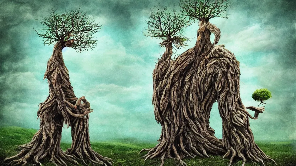 Prompt: a tree creature surrealism artwork