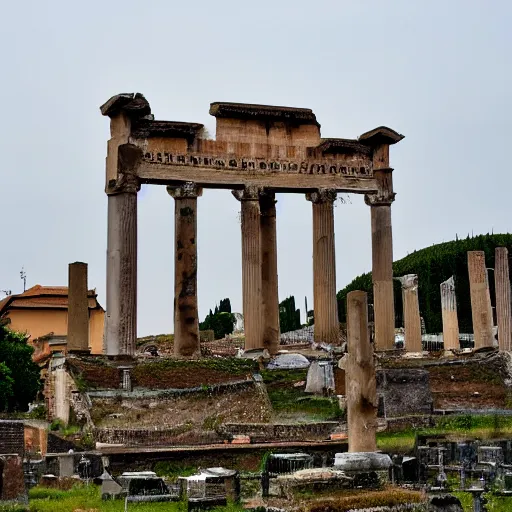 Image similar to Filmed photo of Rome necropolis, with japanese symbolic