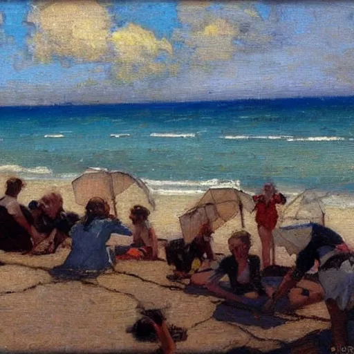 Image similar to beach, dean cornwell style,