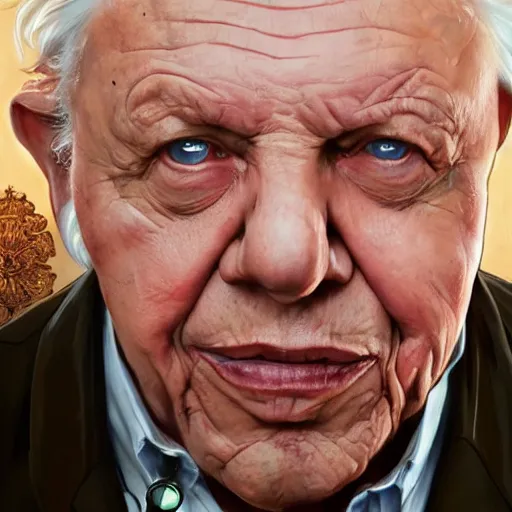 Prompt: portrait of David Attenborough as Hector Salamanca, elegant, intricate, headshot, highly detailed, digital painting, artstation, concept art, sharp focus, illustration, art by artgerm and greg rutkowski and alphonse mucha