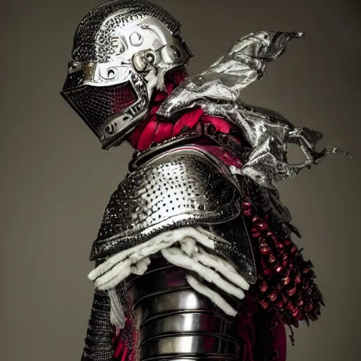 Image similar to a portrait of a beautiful young male wearing an alexander mcqueen armor made of candy , photographed by andrew thomas huang, artistic