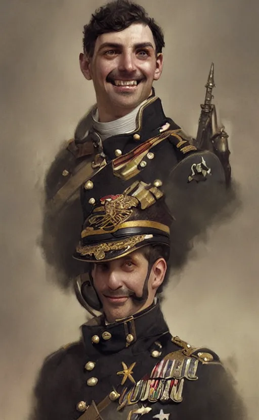 Image similar to Portrait of happy victorian army officer, cheerful, male, detailed face, 19th century, highly detailed, cinematic lighting, digital art painting by greg rutkowski