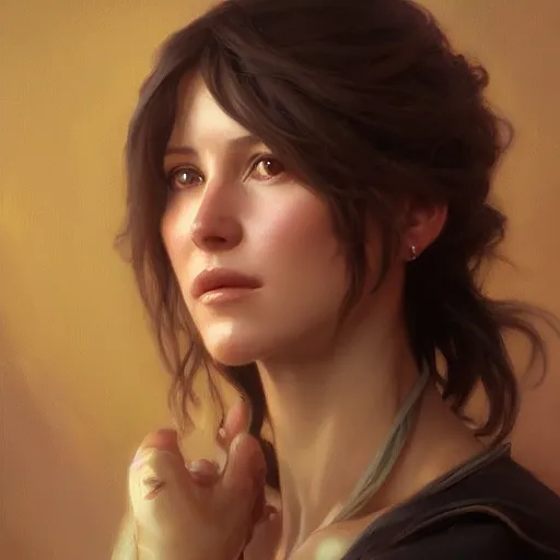 Image similar to a portrait painting of sophie marceau hybrid in the oil painting unreal 5 daz. rpg portrait, extremely detailed artgerm greg rutkowski alphonse mucha vladimir volegov