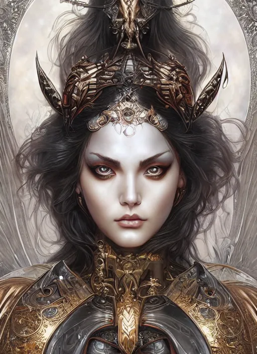 Prompt: a highly detailed symmetrical painting of a female fantasy character with piercing beautiful eyes, art by artgerm and karol bak and mark brooks and donato giancola and bayard wu and gustav moreau and wayne barlowe