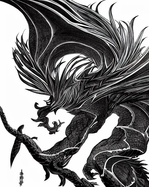 Image similar to A phoenix, black and white, epic, highly detailed, close-up, fantasy art, dragon art, in the style of masami kurumada, illustration, epic, fantasy, intricate, hyper detailed, artstation, concept art, smooth, sharp focus, ray tracing