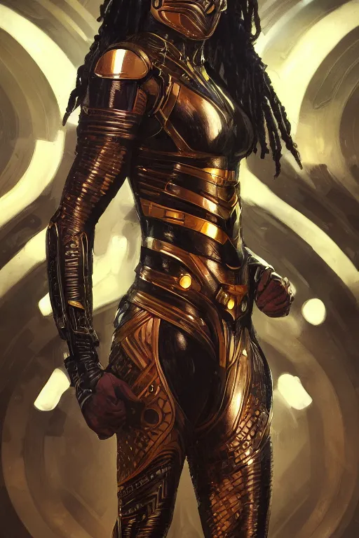 Prompt: ultra realistic illustration of a wakandan warrior, hacknaut cyberpunk, sci - fi, fantasy, intricate, elegant, highly detailed, digital painting, artstation, concept art, smooth, sharp focus, illustration, art by artgerm and greg rutkowski and alphonse mucha