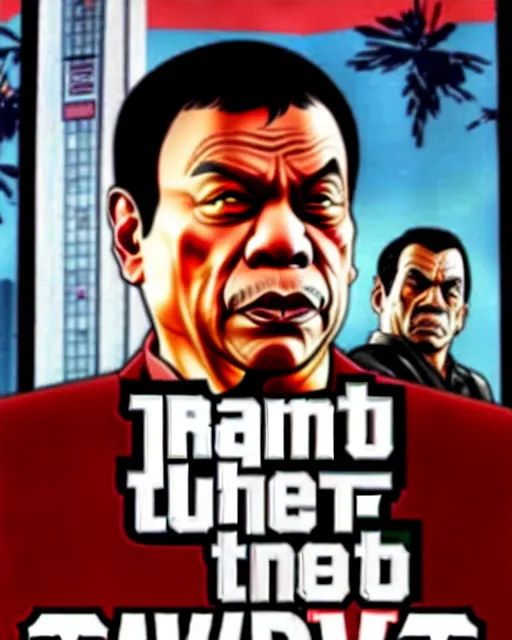 Image similar to duterte in gta v game box art by stephen bliss, no text, detailed cover artwork, gta v, gta v loading screen