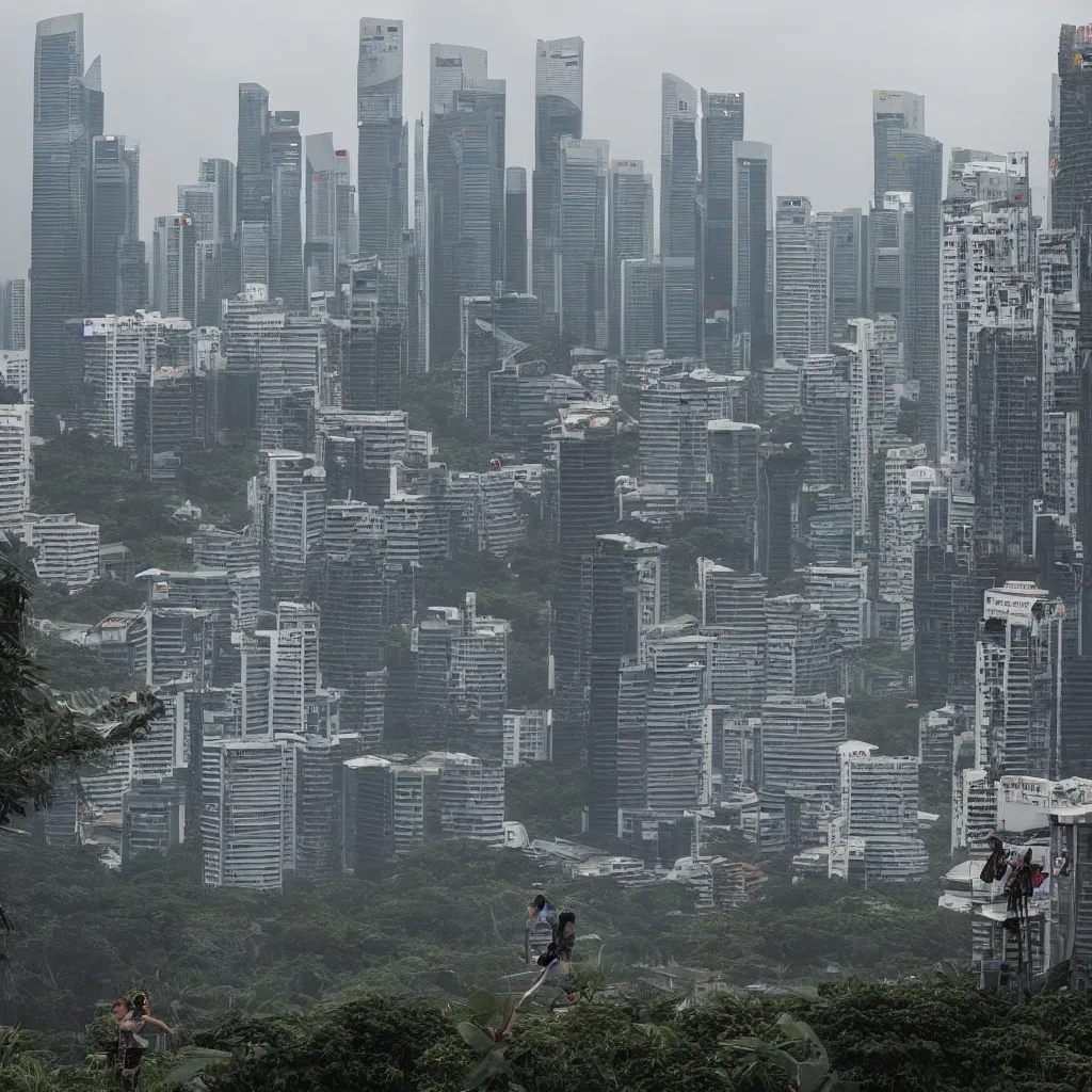 Image similar to singapore, post - apocalyptic