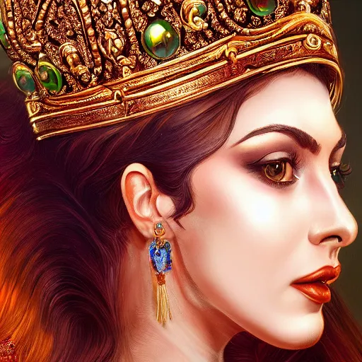 Prompt: professionally - painted ultradetailed ornate beautiful award winning masterpiece illustration of nadia la arwall, as a queen, digital airbrush painting, 3 d rim light, hyperrealistic, artstation, cgsociety, kodakchrome, golden ratio