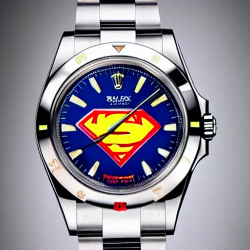 Image similar to superman - themed rolex watch, photo, magazine ad, beautiful, expensive