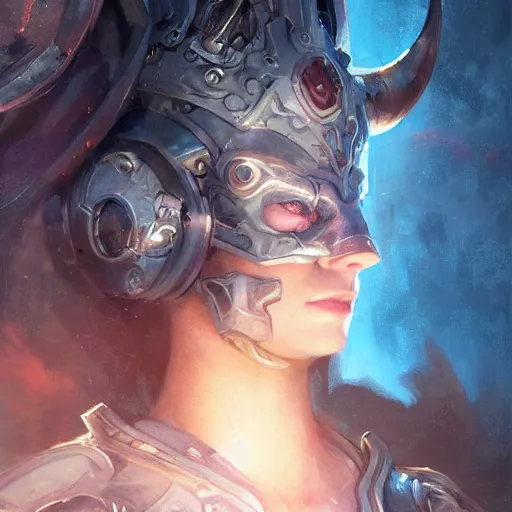 Image similar to portrait of a beautiful female cyclops as an evil paladin in full shining armor, oil painting, digital painting, intricate detail, charcol sketch, artwork by ross tran + craig mullins + raymond swanland, background artwork by steven outram