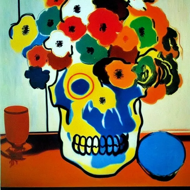 Image similar to a beautiful painting chinese porcelain inserts skull flowers, by andy warhol henri matisse realistic oil painting