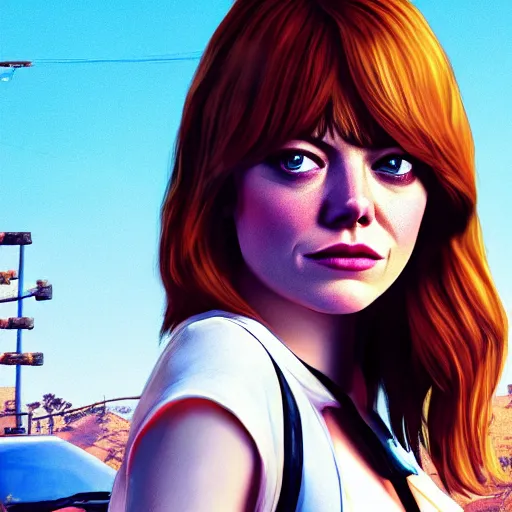 Prompt: Emma stone as a grand theft auto 5 character