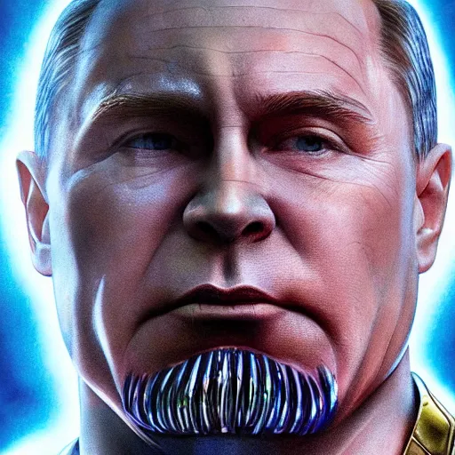 Image similar to putin who looks like thanos, Cinematic, Portrait, Ultra-HD, Beautiful Lighting, insanely detailed and intricate, hypermaximalist, elegant, ornate, hyper realistic, super detailed