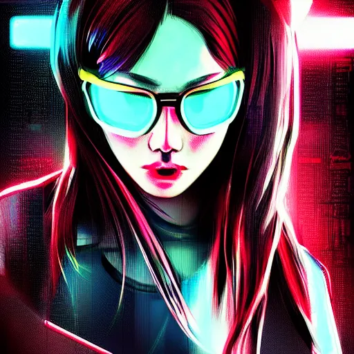 Prompt: “high detail picture of a Cyberpunk girl, in the style of Yulin Li, Kan Liu, Yang Liu, digital art, concept art, neon colors, high contrast, sharp focus, hiperrealist, photorealist, Artstation HQ, DeviantArt, cybernetics, techwear, urban samurai, netrunner, Shadowrun, Cyberpunk 2077, Deus Ex, 4k UHD, Unreal Engine 5”