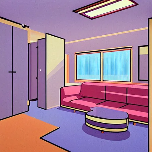 Image similar to apartment bedroom, by hiroshi nagai