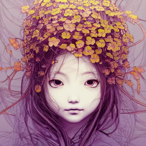 Prompt: the head of an unbelievably elegant and cute japanese girl partially made of potatoes roots and violets, an ultrafine detailed illustration by james jean, final fantasy, intricate linework, bright colors, behance contest winner, vanitas, angular, altermodern, unreal engine 5 highly rendered, global illumination, radiant light, detailed and intricate environment