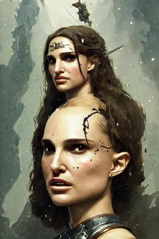 Image similar to natalie portman, legendary warrior, heroic, lord of the rings, tattoos, decorative ornaments, battle armor, by carl spitzweg, ismail inceoglu, vdragan bibin, hans thoma, greg rutkowski, alexandros pyromallis, perfect face, fine details, realistic shading photorealism