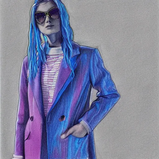 Image similar to a drawing of a blue and purple jacket, a color pencil sketch by avgust cernigoj, instagram contest winner, digital art, art on instagram, childs drawing, seapunk