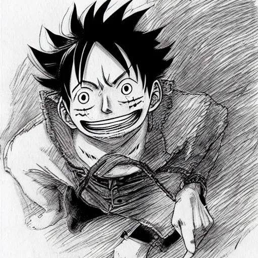 Image similar to [ luffy mustache ] ( by kim jung gi ) ( by kentaro miura )