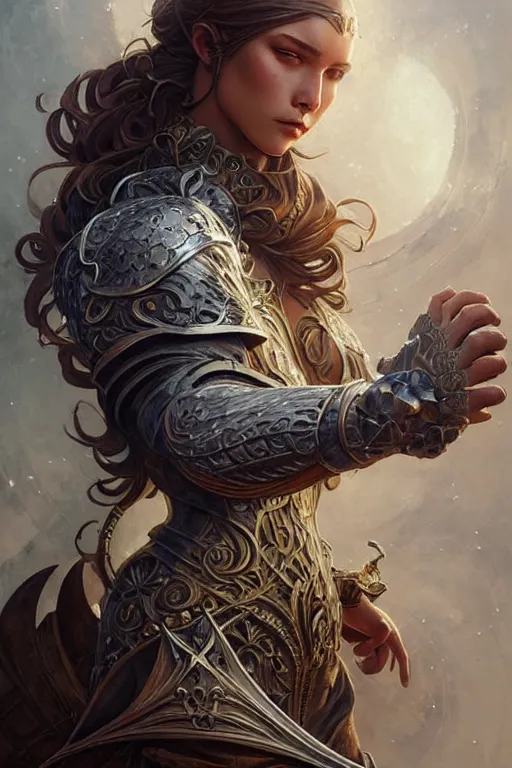 Image similar to Muscular and powerful medieval knight portrait, art nouveau, fantasy, intricate flower designs, elegant, highly detailed, sharp focus, art by Artgerm and Greg Rutkowski