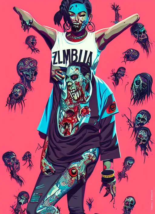 Image similar to zombie full body latina hiphop streetwear drip, tristan eaton, victo ngai, artgerm, rhads, ross draws