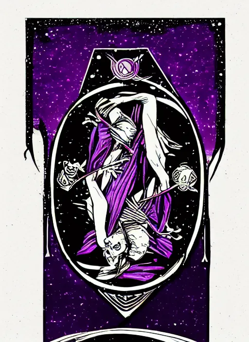 Image similar to tarot card of magnetism, modern design, digital art, stylish, black and purple, sharp inks, trending on artstation