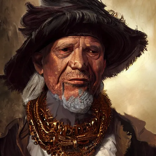 Image similar to portrait, headshot, digital painting, of a old 17th century, old cyborg merchant, amber jewels, baroque, ornate clothing, scifi, realistic, hyperdetailed, chiaroscuro, concept art, art by Franz Hals and Jon Foster