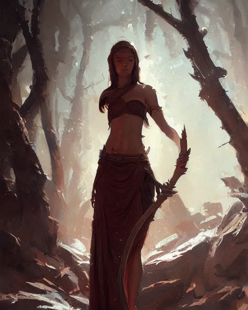 Image similar to An oil painting for an elf woman by Greg Rutkowski